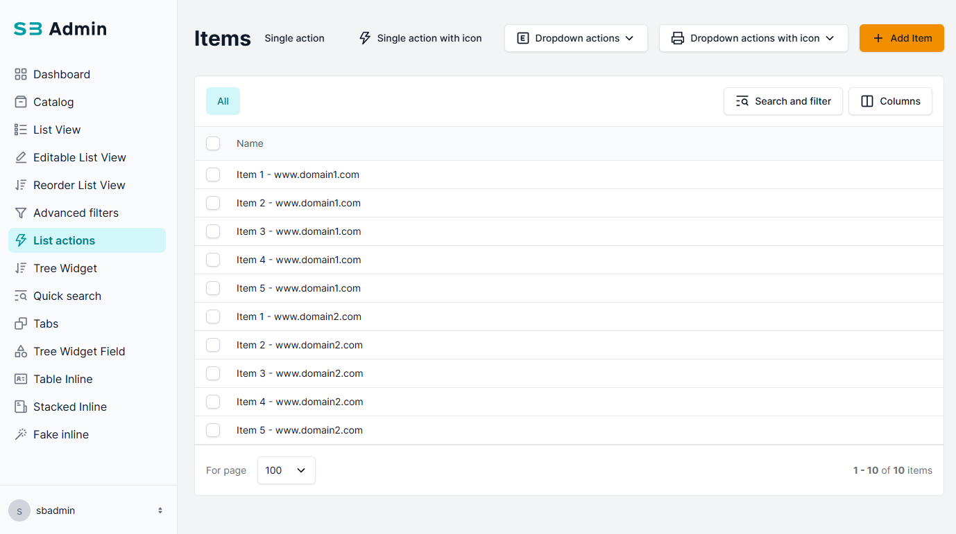 List actions