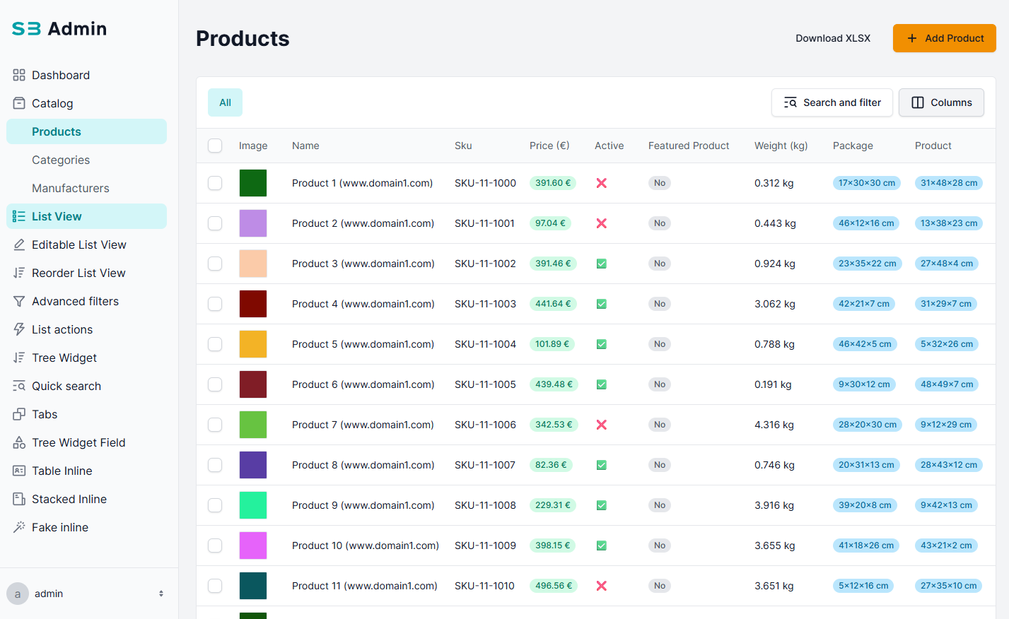Editable List Screenshot