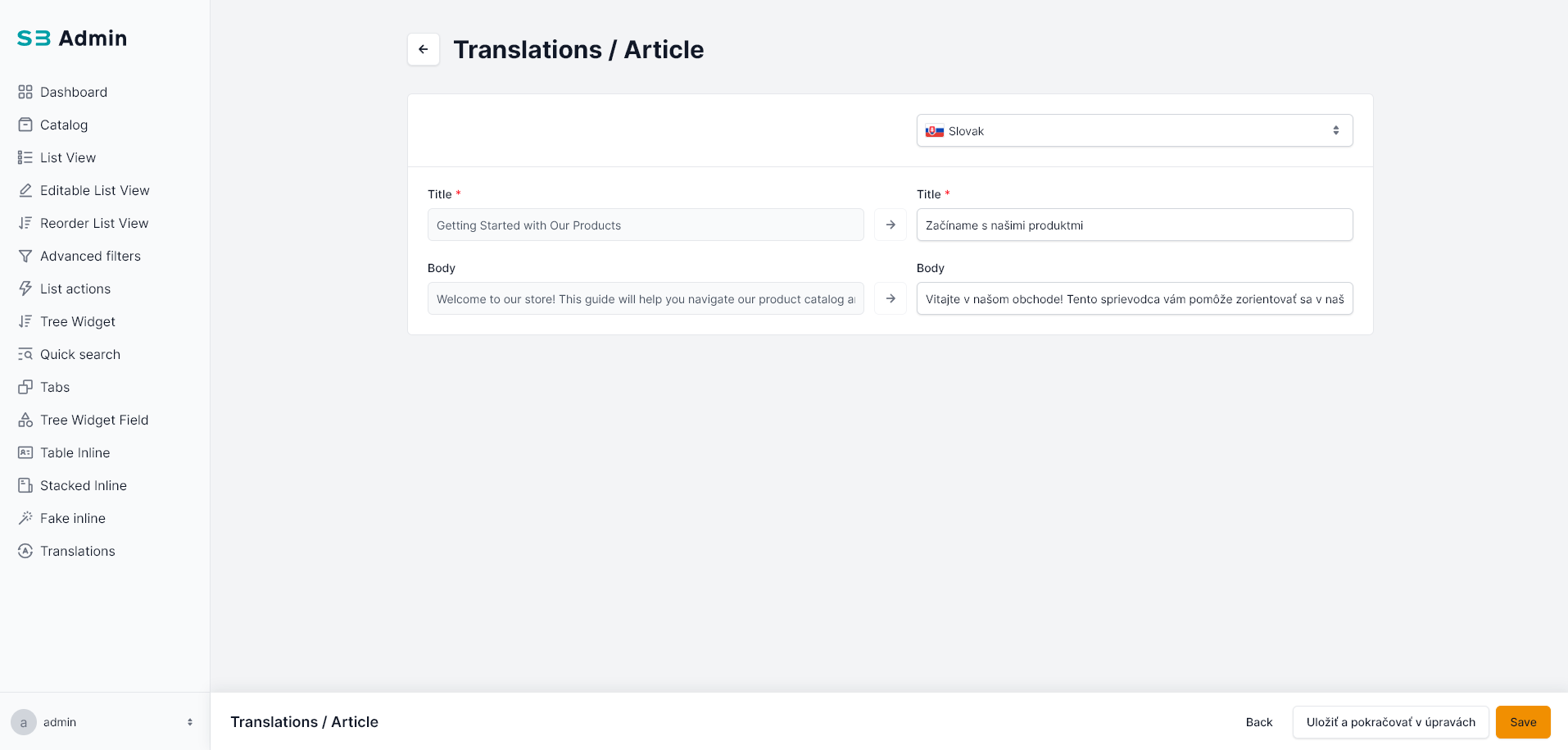 Translations view