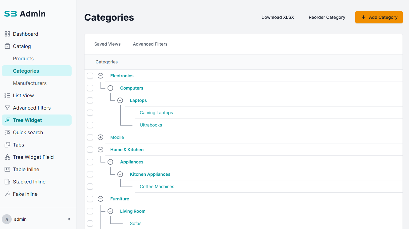 TreeWidget sbadmin